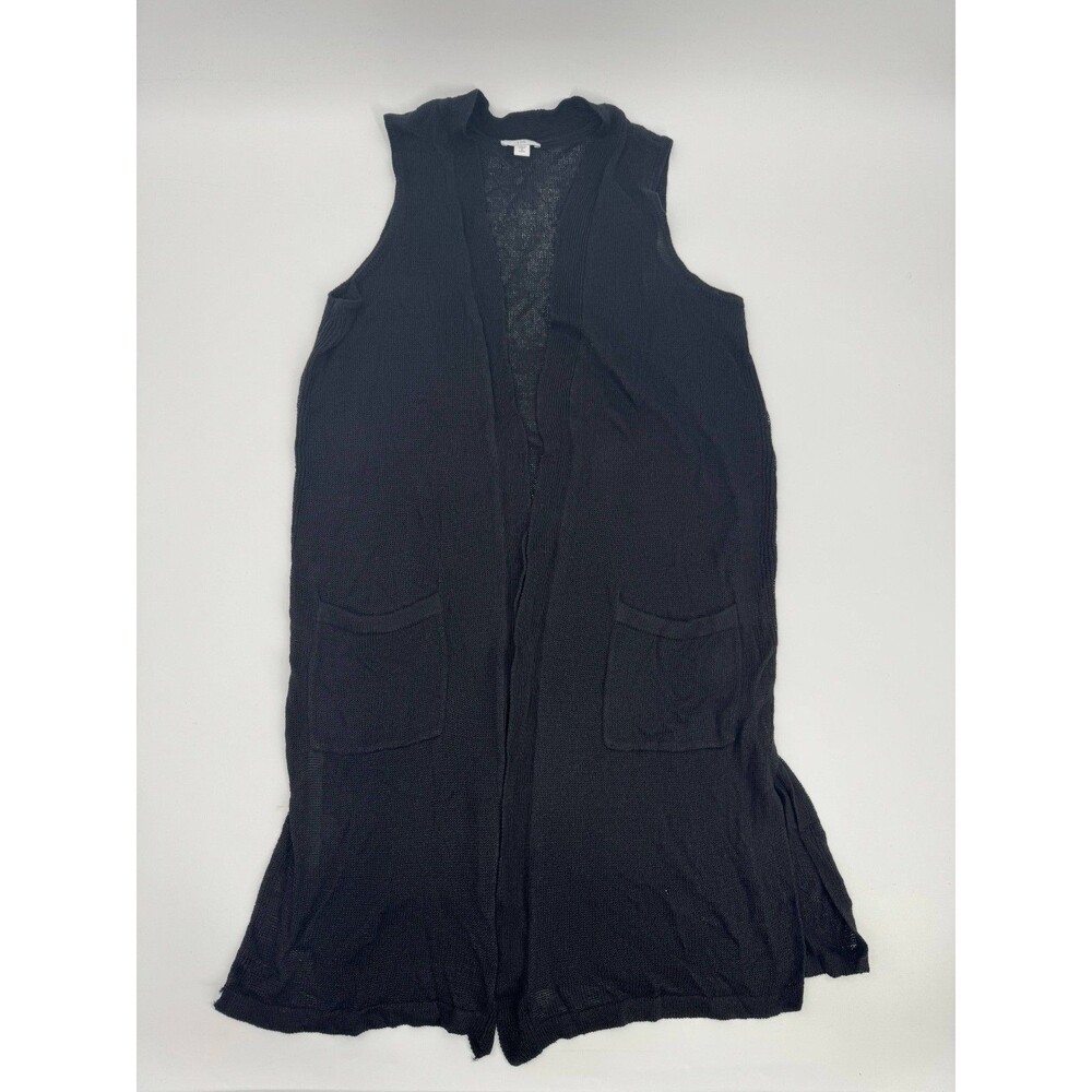 J.Jill Longline Knit Sweater Vest Cardigan Women Petite Medium Black Open Front
